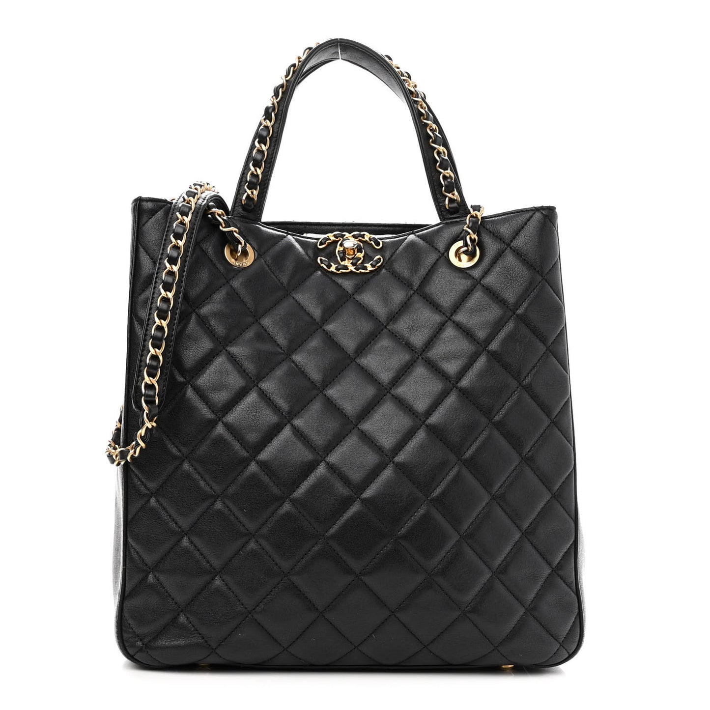 Lambskin Quilted Large Chanel 19 Shopping Tote Black