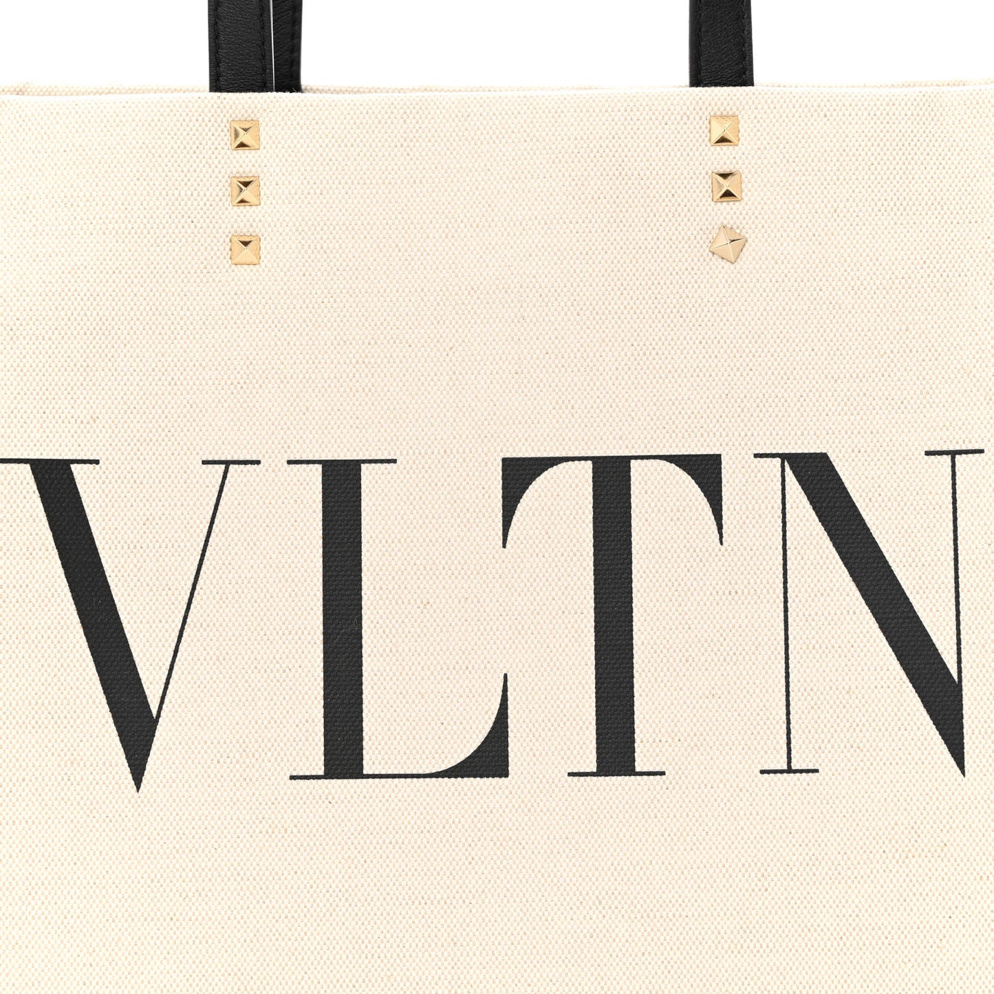 Canvas Calfskin VLTN Print Small Rockstud Tote Naturale Black