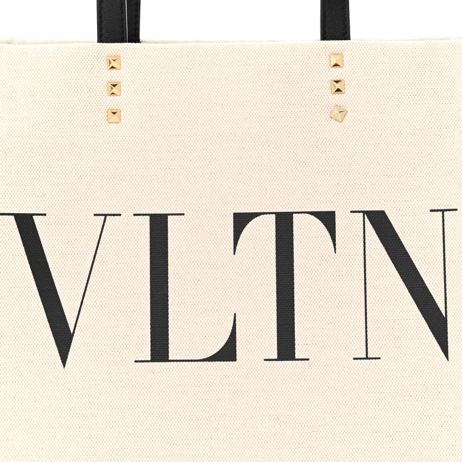 Valentino Garavani Canvas Calfskin VLTN Print Small Rockstud Tote Naturale Black 7 of 11