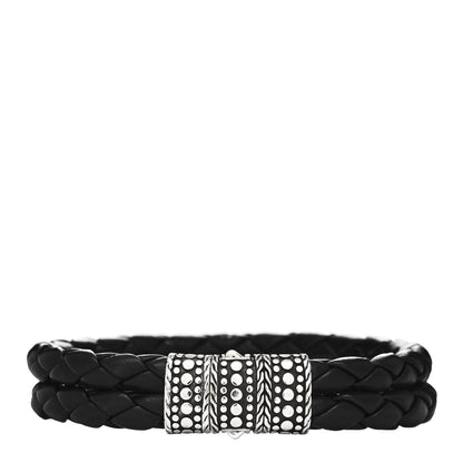 John Hardy Sterling Silver Leather Two Row Braided Dot Bracelet Black 1 of 3