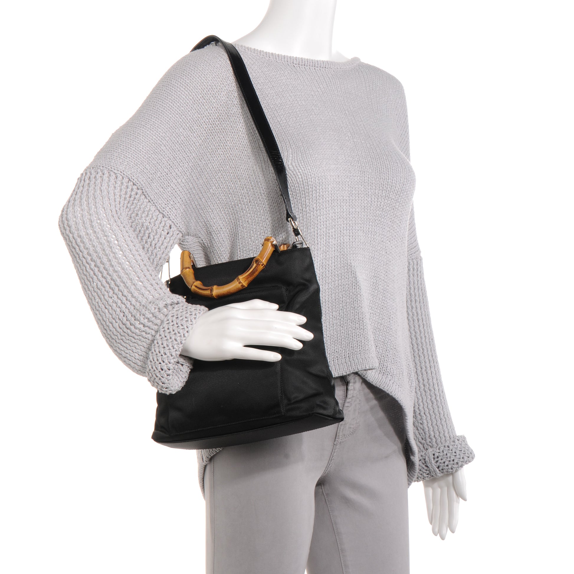 Gucci Nylon Bamboo Top Handle Tote Black 2 of 7