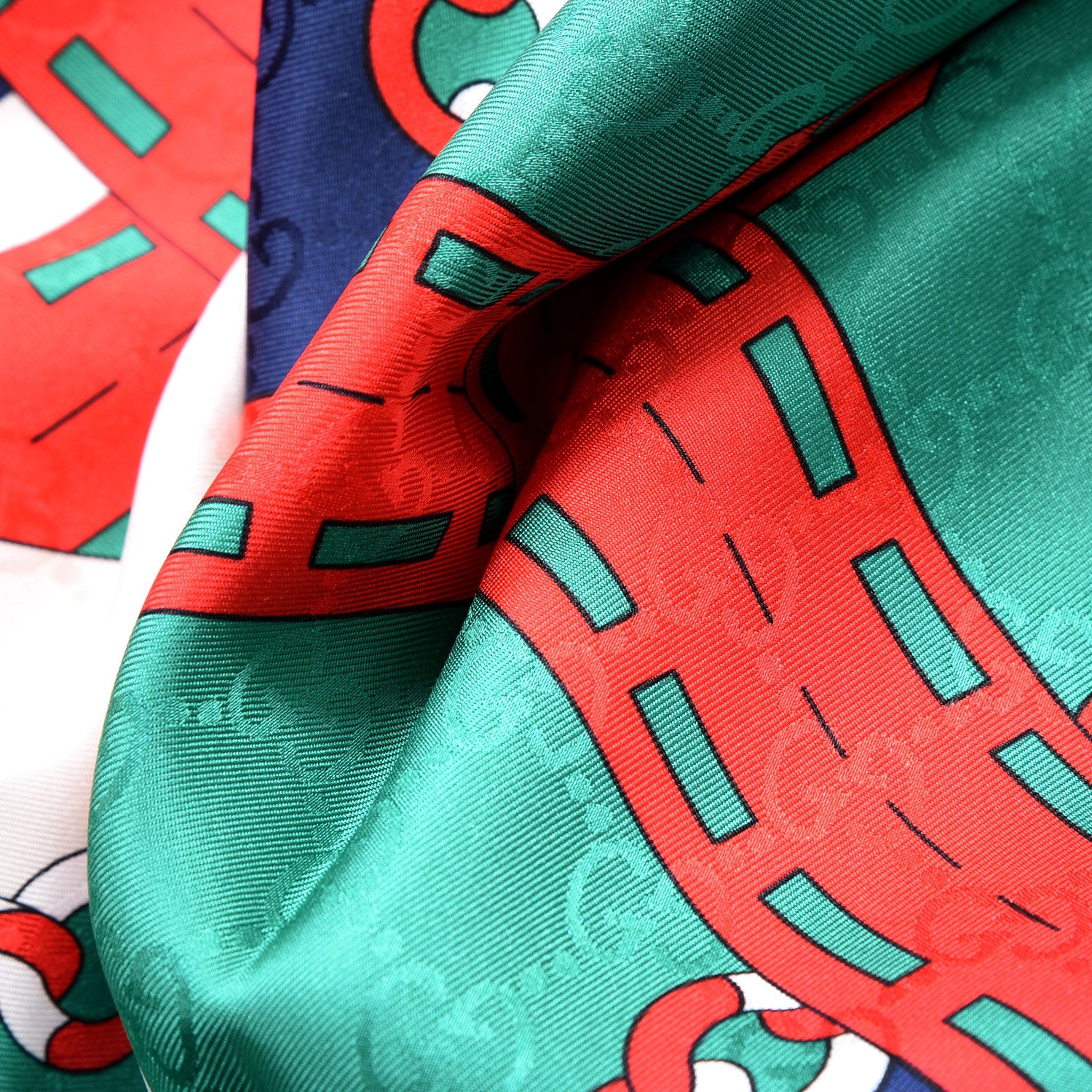 Gucci Silk Chain Argyle Square Scarf Emerald Red 2 of 4