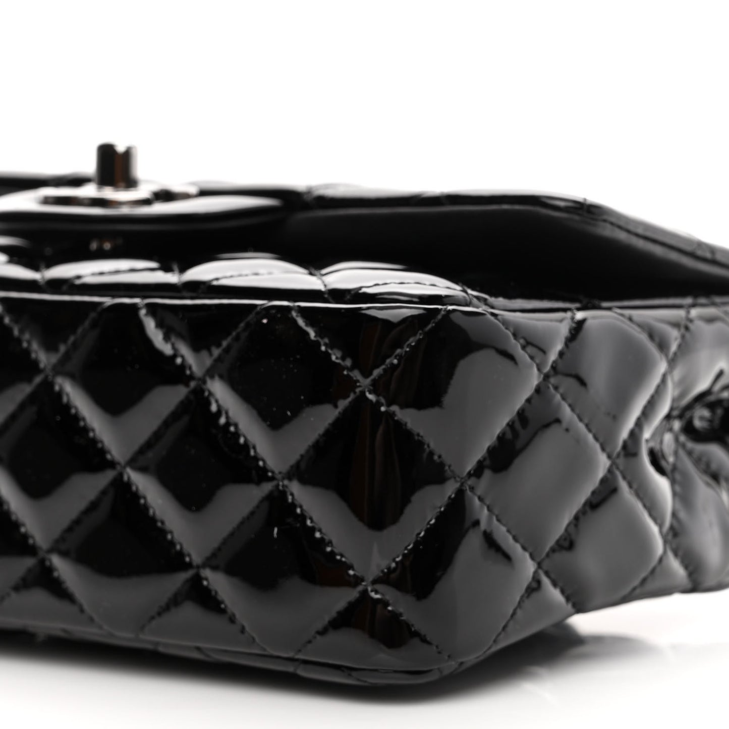 Patent Calfskin Quilted Mini Rectangular Flap Black