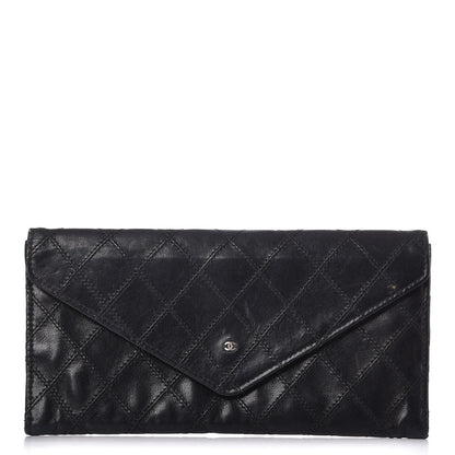 Chanel Lambskin Diamond Stitched Envelope Long Flap Wallet Black 1 of 13