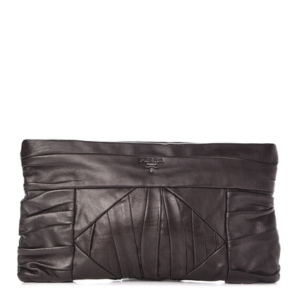 Prada Royal Calf Pleated Clutch Grafite Mordore 1 of 7