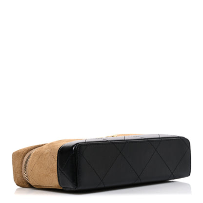 Chanel Suede Calfskin Shiny Lambskin Stitched Top Handle Slim Vanity Case With Chain Beige Black 4 of 11