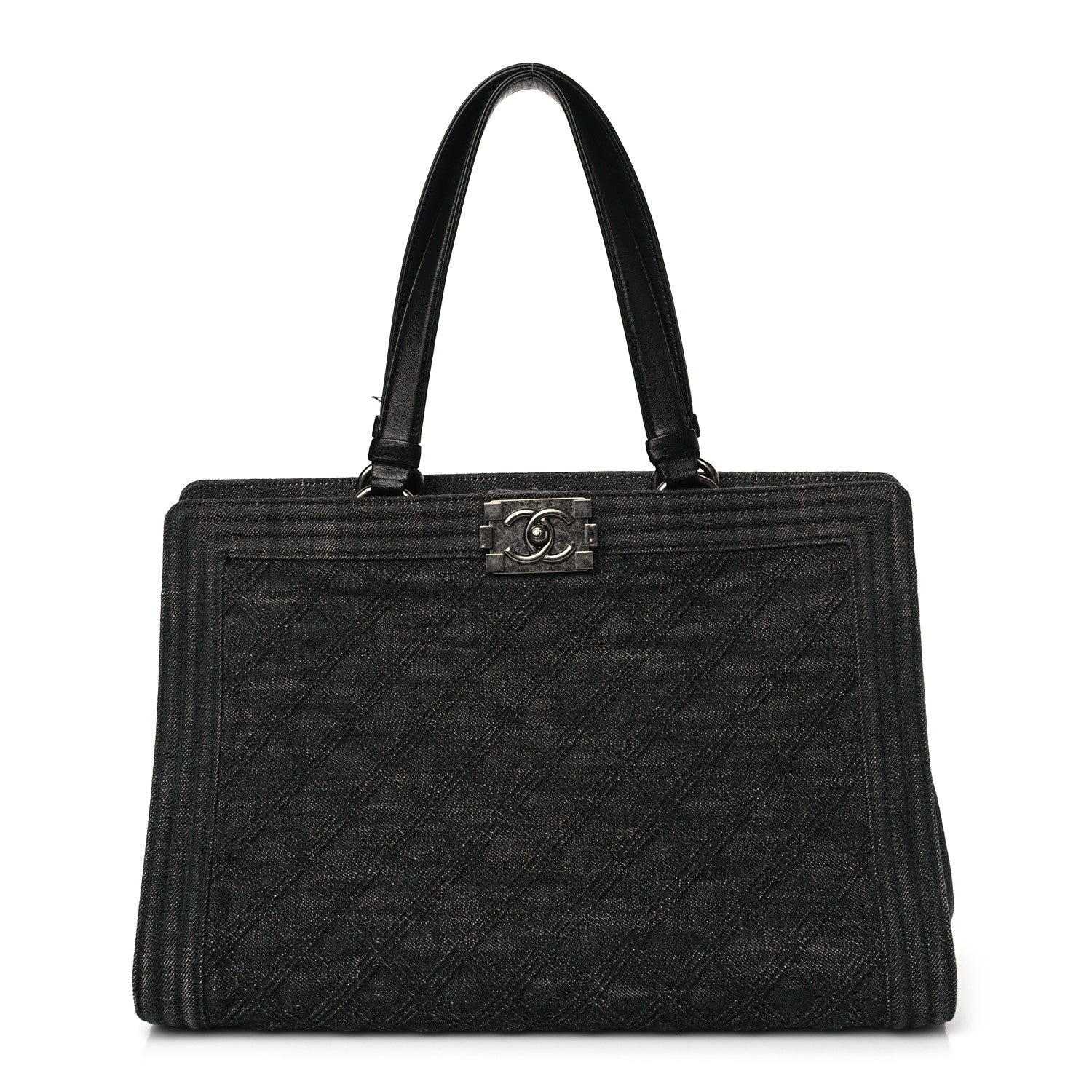 Chanel Denim Quilted Boy Shopping Tote Black 1 of 10