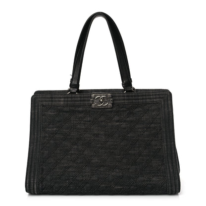 Chanel Denim Quilted Boy Shopping Tote Black 1 of 10