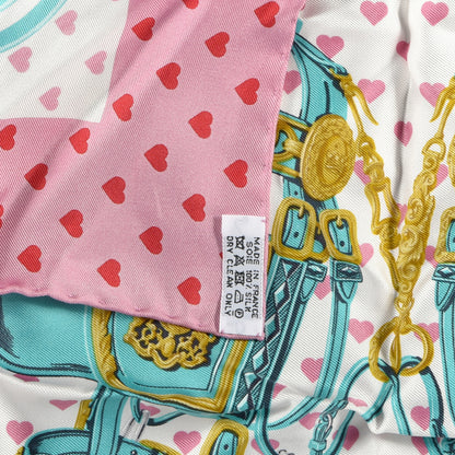 Hermes Silk Brides De Gala Love Pocket Square Rose Buvard Rouge Turquoise 4 of 4