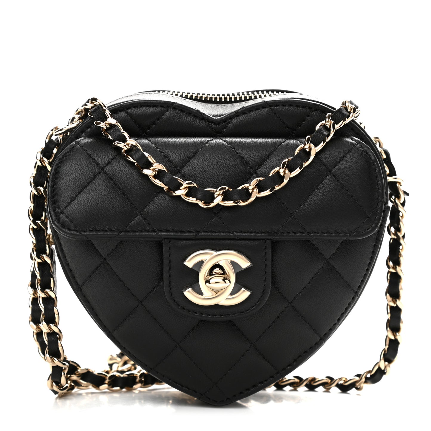 Lambskin Quilted CC In Love Heart Clutch With Chain Black