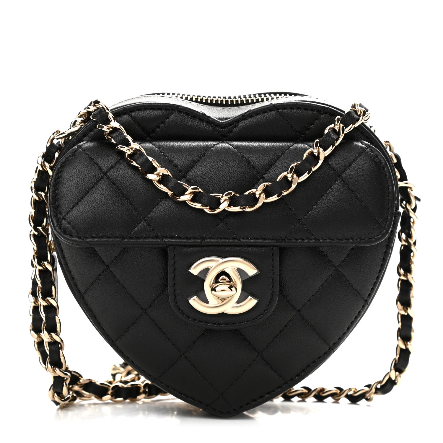 Chanel Lambskin Quilted CC In Love Heart Clutch With Chain Black 1 of 11