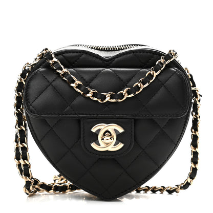 Chanel Lambskin Quilted CC In Love Heart Clutch With Chain Black 1 of 11