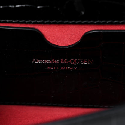 Alexander McQueen Shiny Crocodile Embossed Jeweled Satchel Black 7 of 11
