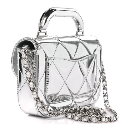 Chanel Mirror Calfskin Small Top Handle Clutch With Chain Silver 3 of 12