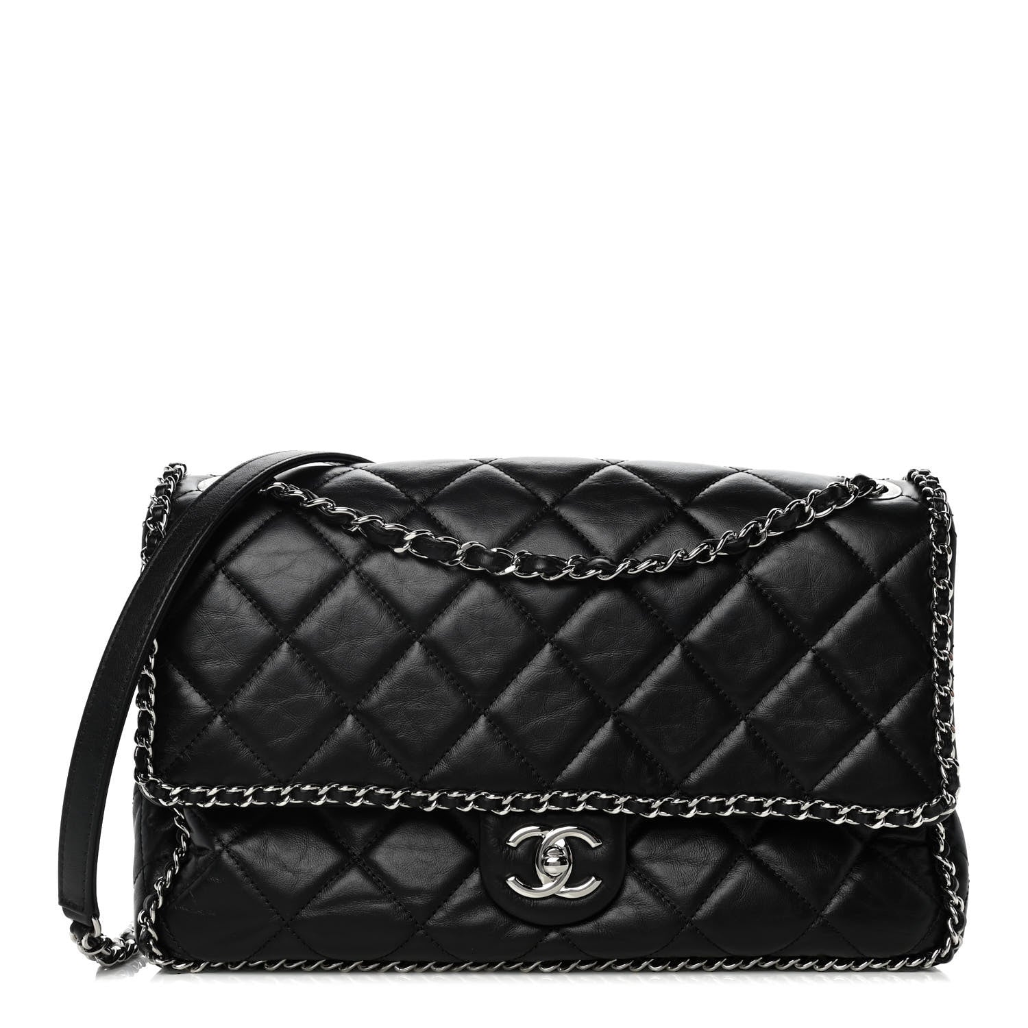 Chanel Crumpled Calfskin Quilted Large Chain All Over Flap Bag Black 1 of 11