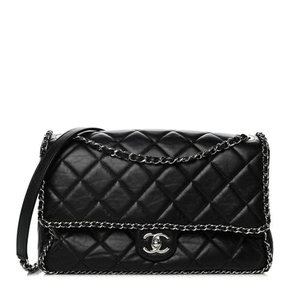 Chanel Crumpled Calfskin Quilted Large Chain All Over Flap Bag Black 1 of 11