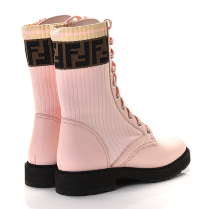 Fendi Calfskin Stretch Fabric Rockoko Biker Boots 38.5 Rose Clair Tobacco 4 of 7