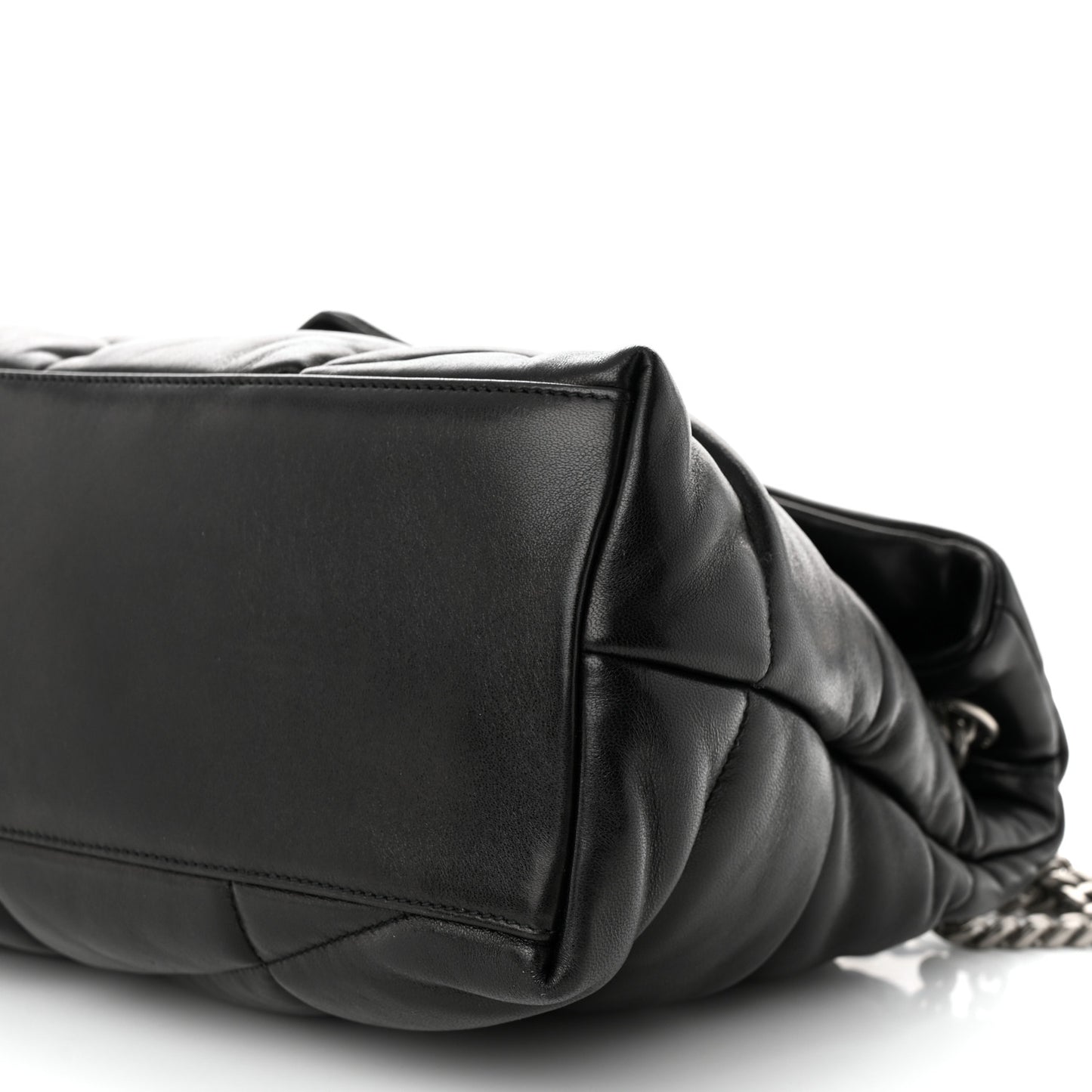 Lambskin Quilted Medium Loulou Puffer Monogram Chain Satchel Black