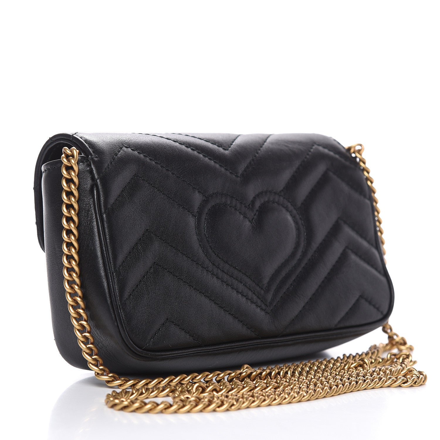 Gucci Calfskin Matelasse Super Mini GG Marmont Shoulder Bag Black 3 of 12