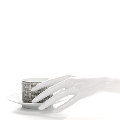 Hermes Porcelain Mosaique Au 24 Platine Tea Cup And Saucer Set Of 2 Platinum 2 of 10