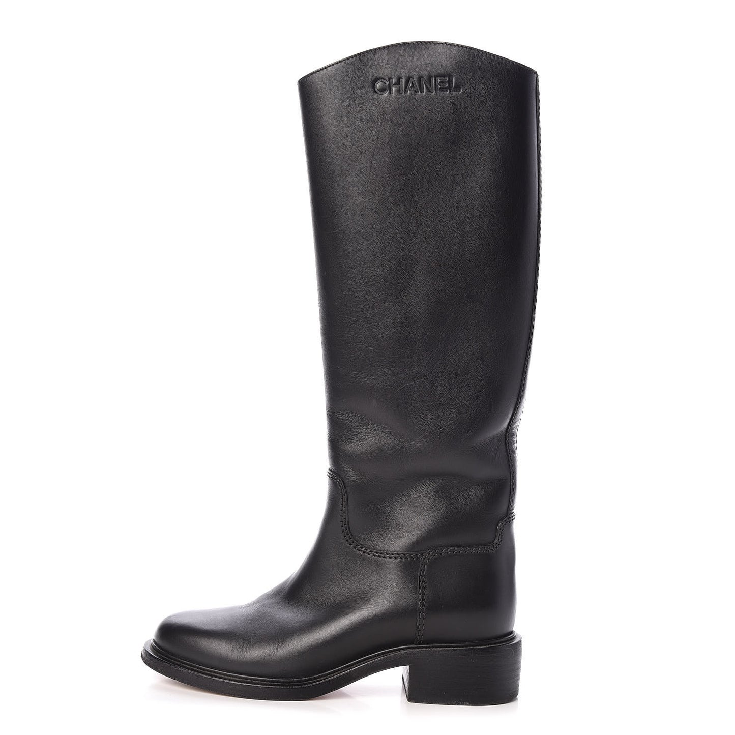 Calfskin Logo Riding Boots 38 Black