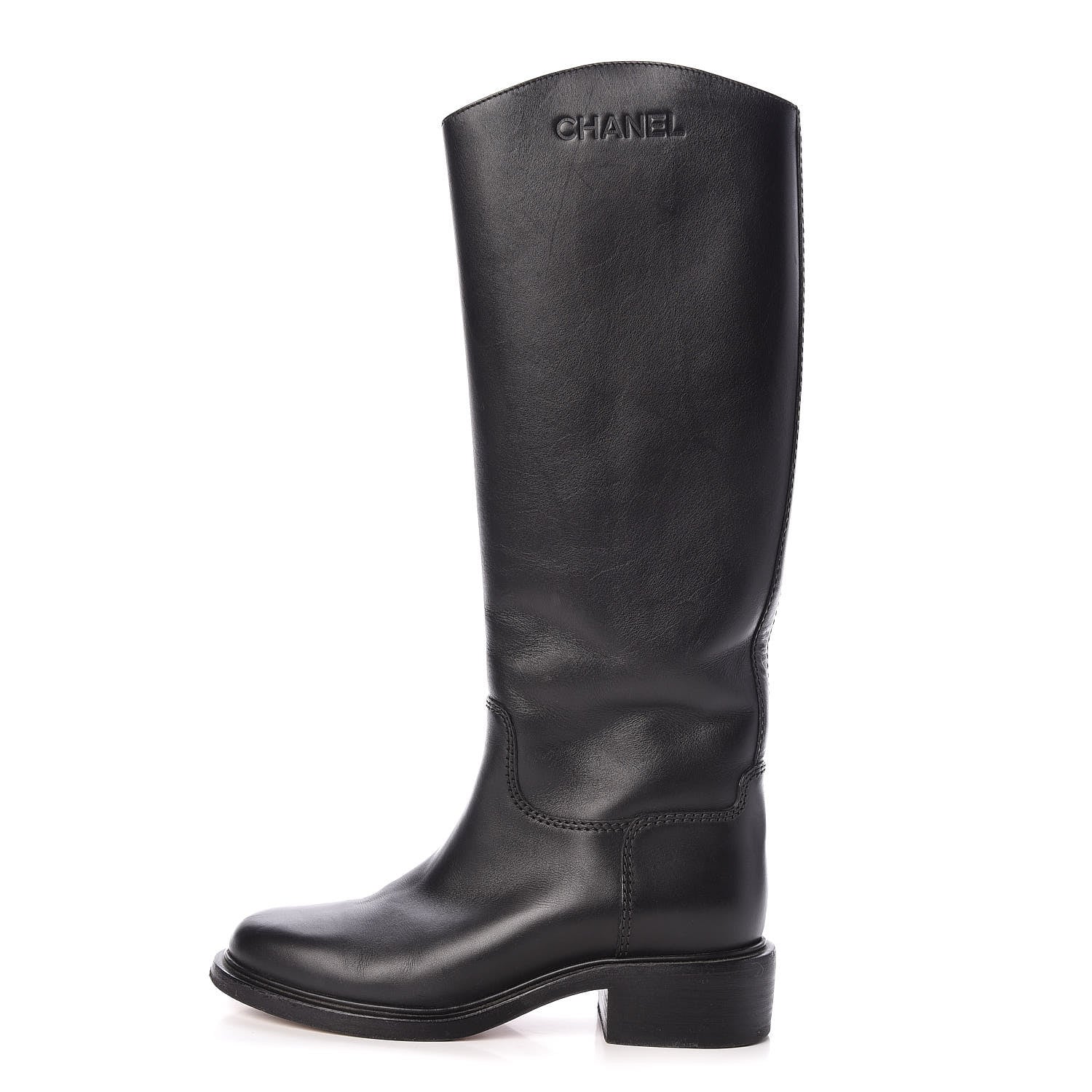 Chanel Calfskin Logo Riding Boots 38 Black 1 of 14