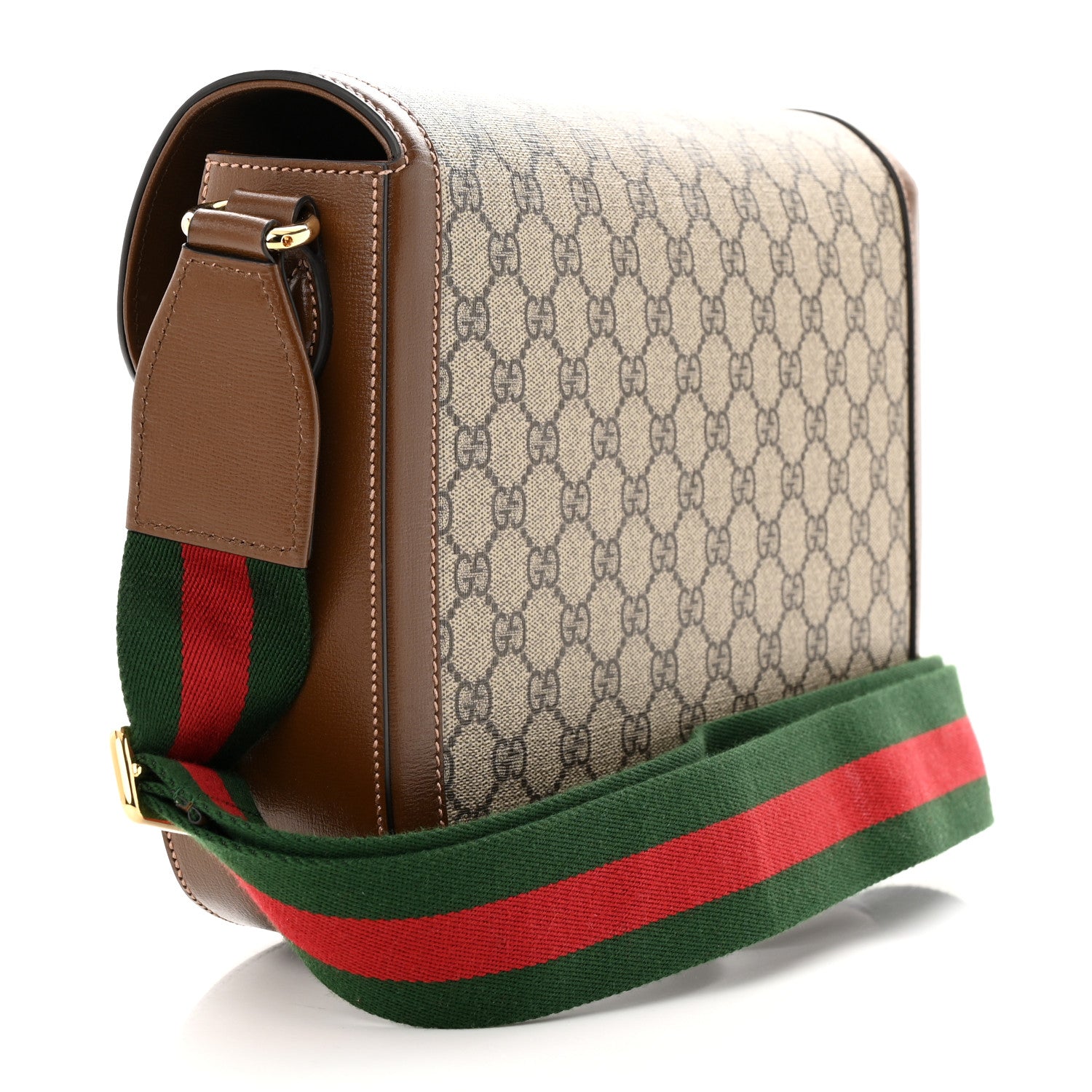 Gucci GG Supreme Monogram Azalea Calfskin Web Medium Horsebit 1955 Shoulder Bag Beige Ebony Brown Sugar 3 of 10