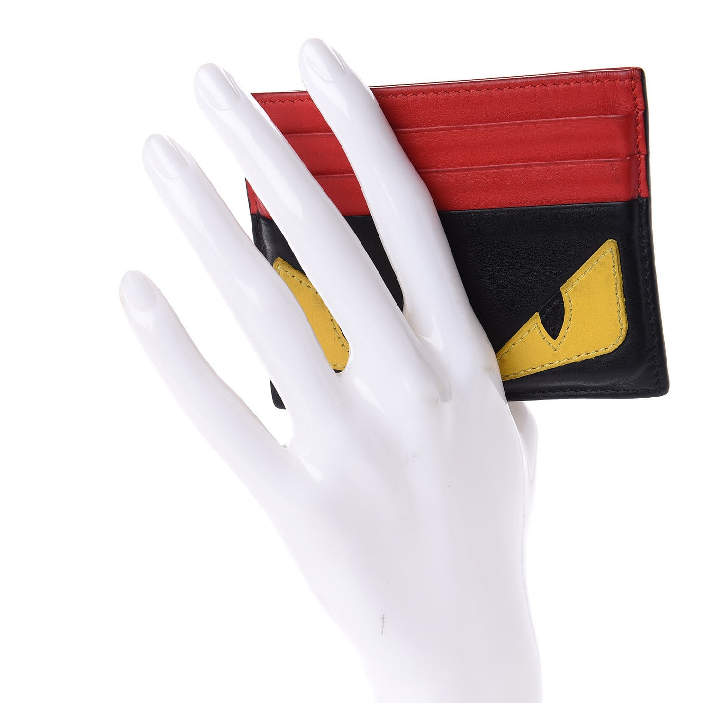 Vitello Century Monster Eyes Inlay Card Holder Black Giallo Rosso