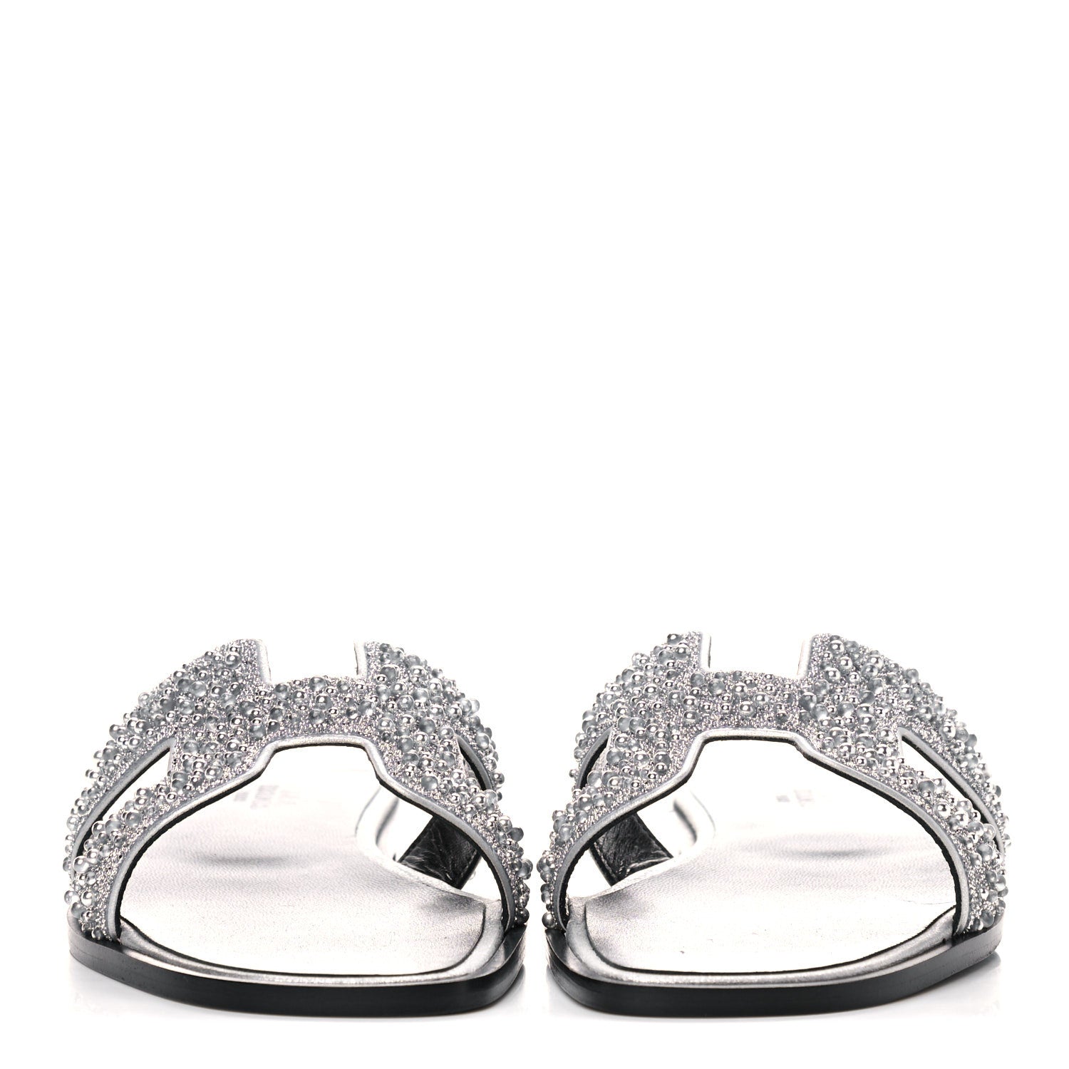 Hermes Velvet Goatskin Crystal Beads Oran Sandals 39 Gris Argente 2 of 8