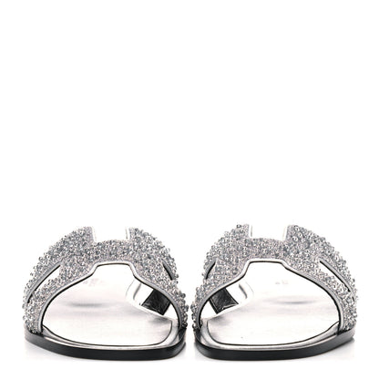 Hermes Velvet Goatskin Crystal Beads Oran Sandals 39 Gris Argente 2 of 8