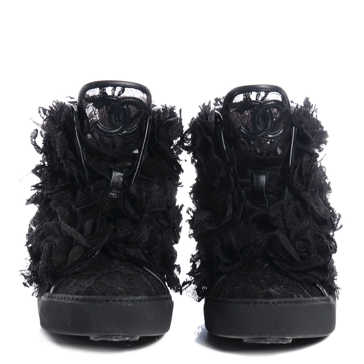 Chanel Camellia High Top Floral Lace Mesh Black Sneakers 38.5 2 of 5