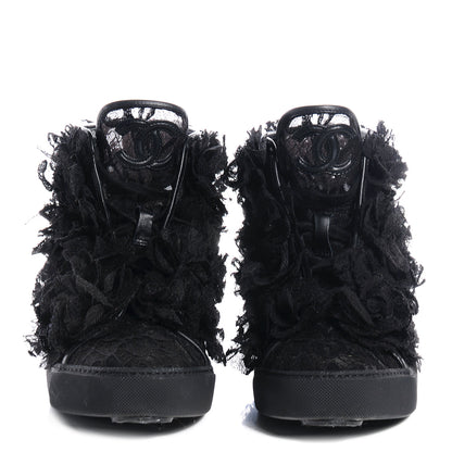 Chanel Camellia High Top Floral Lace Mesh Black Sneakers 38.5 2 of 5