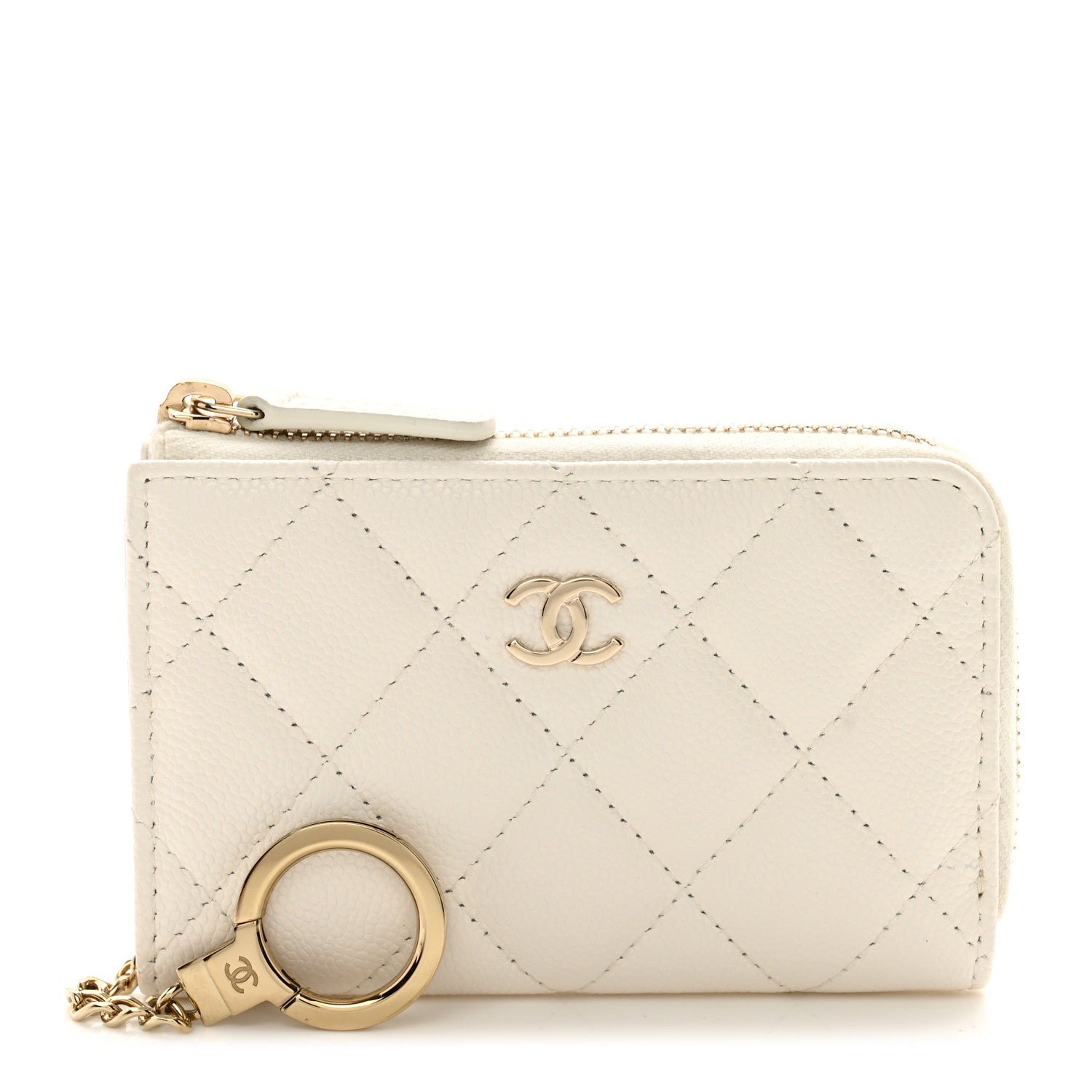 Chanel Caviar Quilted Zipped Key Holder Case White 1 of 8