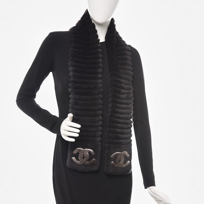 Chanel Orylag Rabbit Fur CC Scarf Black Grey 2 of 4