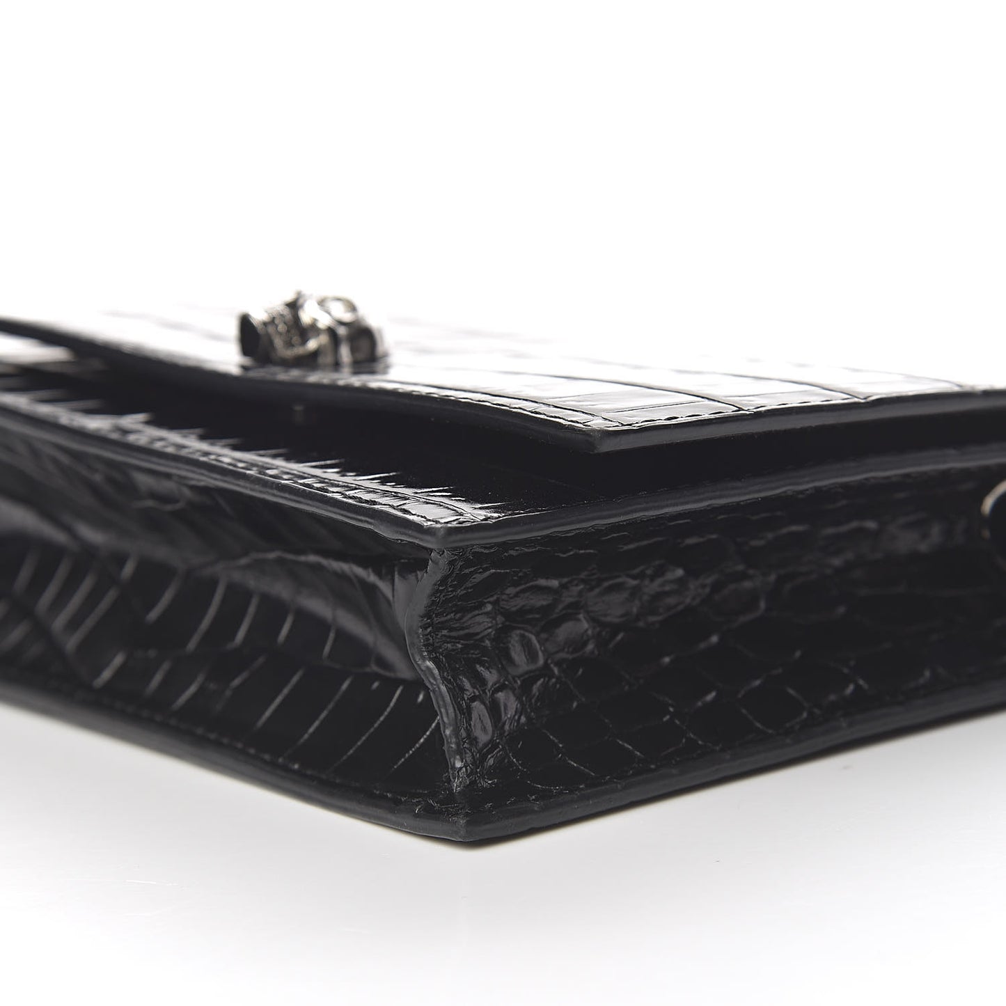 Calfskin Crocodile Embossed Skull Mini Crossbody Bag Black