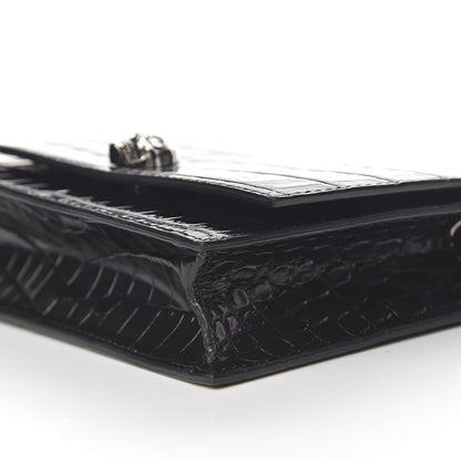 Alexander McQueen Calfskin Crocodile Embossed Skull Mini Crossbody Bag Black 8 of 11