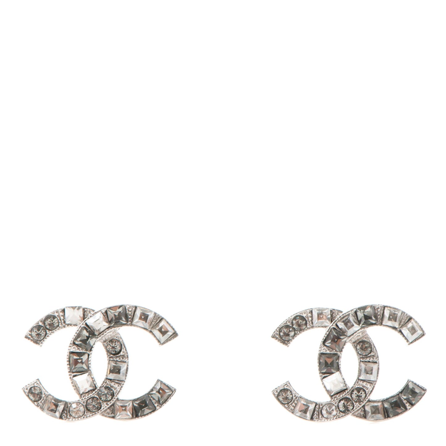 Baguette Crystal CC Earrings Silver Grey