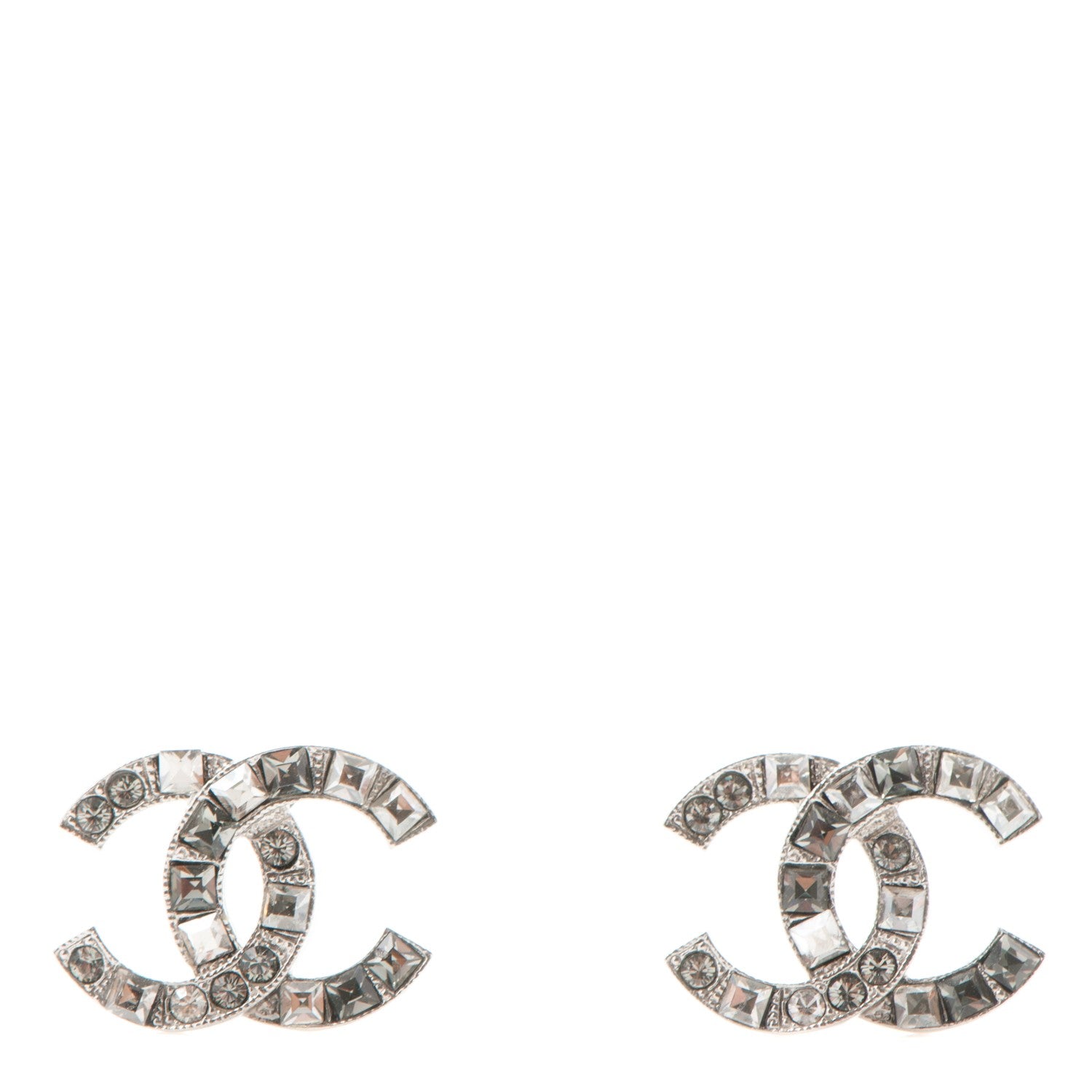 Chanel Baguette Crystal CC Earrings Silver Grey 1 of 4