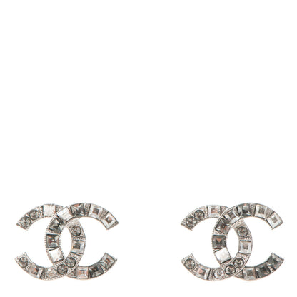 Chanel Baguette Crystal CC Earrings Silver Grey 1 of 4