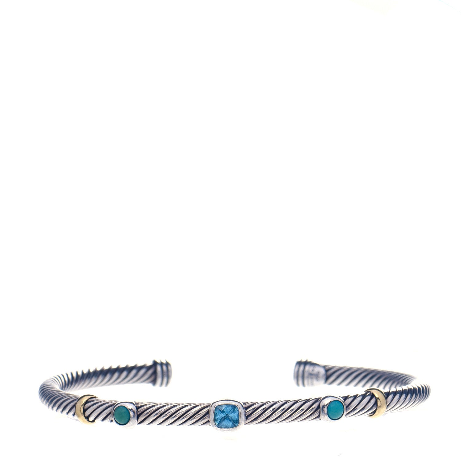 David Yurman Sterling Silver 18K Yellow Gold Blue Topaz Turquoise 4mm Renaissance Bracelet 1 of 4