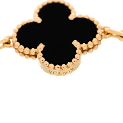 Van Cleef & Arpels 18K Yellow Gold Black Onyx 5 Motifs Vintage Alhambra Bracelet 3 of 5