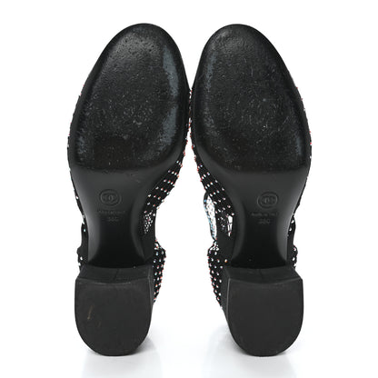 Chanel Resille Strass Kid Suede Patent Mary Jane Short Boots 38 Black 6 of 10