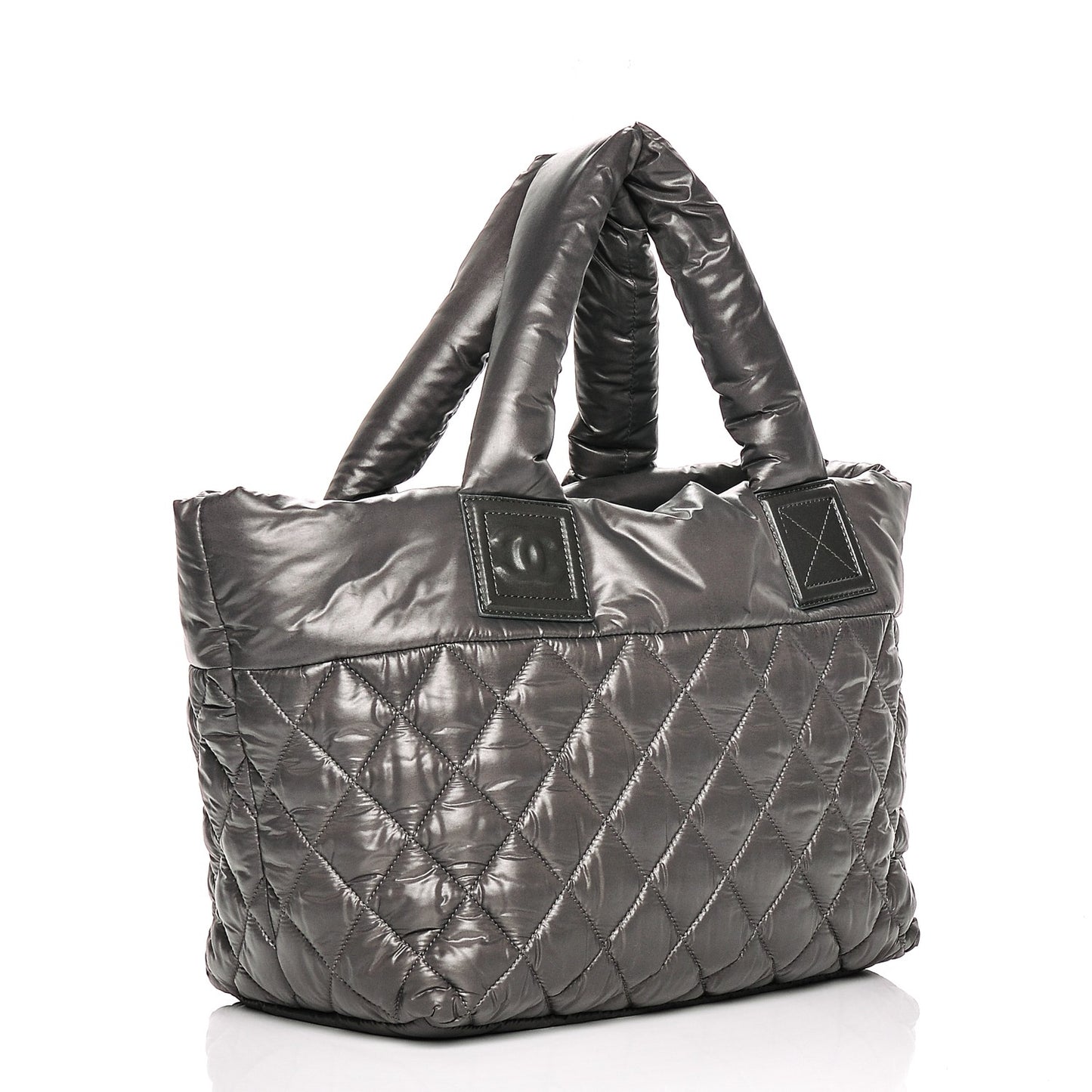 Nylon Quilted Small Coco Cocoon Reversible Tote Grey
