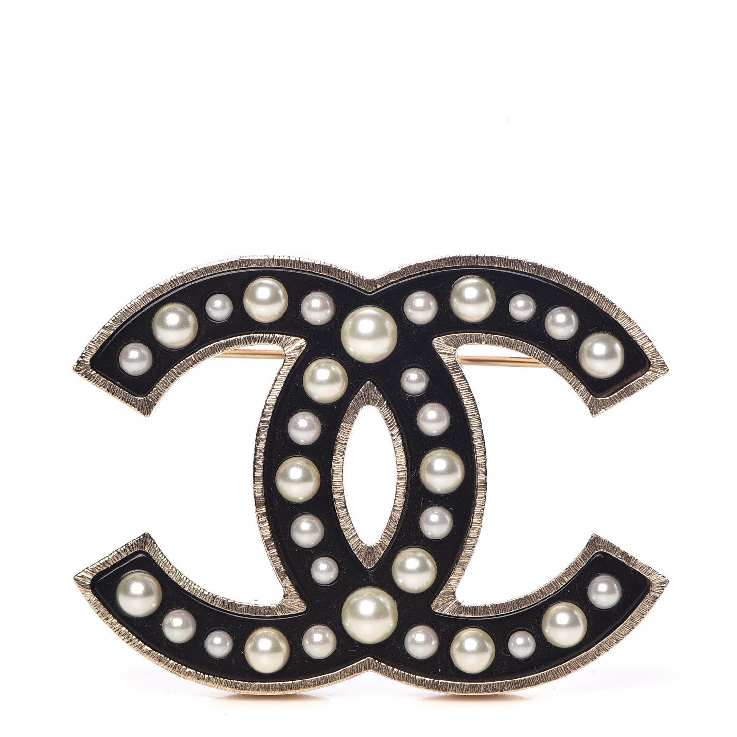 Chanel Pearl Enamel CC Brooch Black Gold 1 of 5