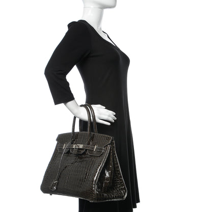 Hermes Shiny Porosus Crocodile Birkin 35 Graphite 2 of 38
