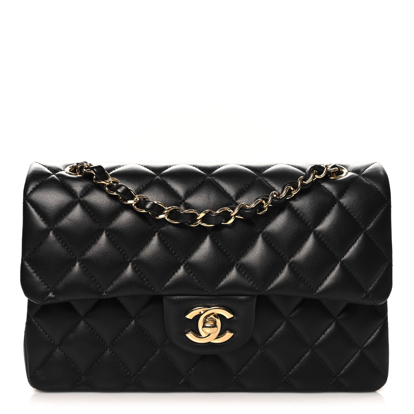Lambskin Quilted Small Double Flap Black