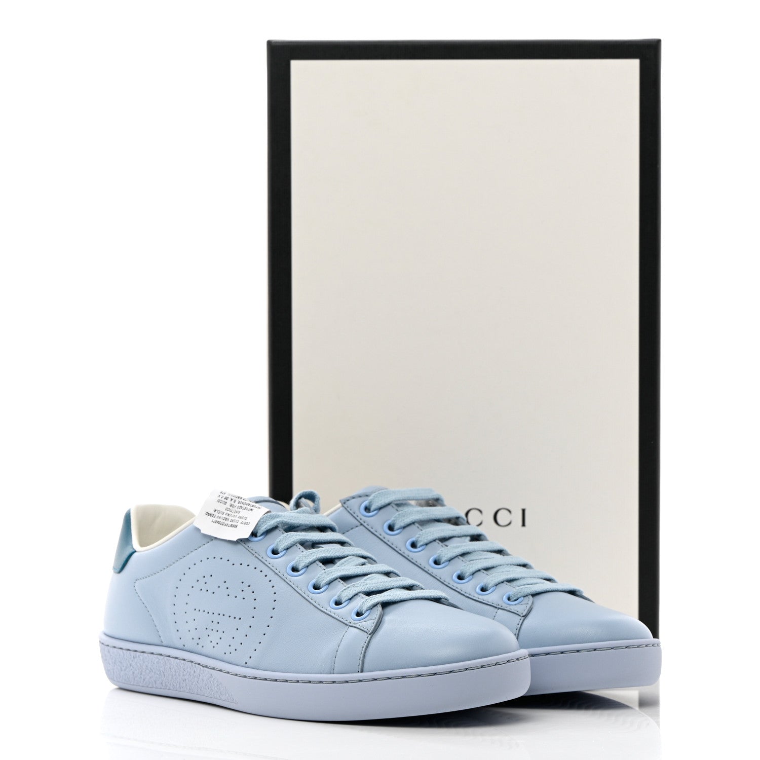 Gucci Calfskin Interlocking G Perforated Womens Ace Sneakers 36.5 Porcelain Light Blue Zaffiro 9 of 9