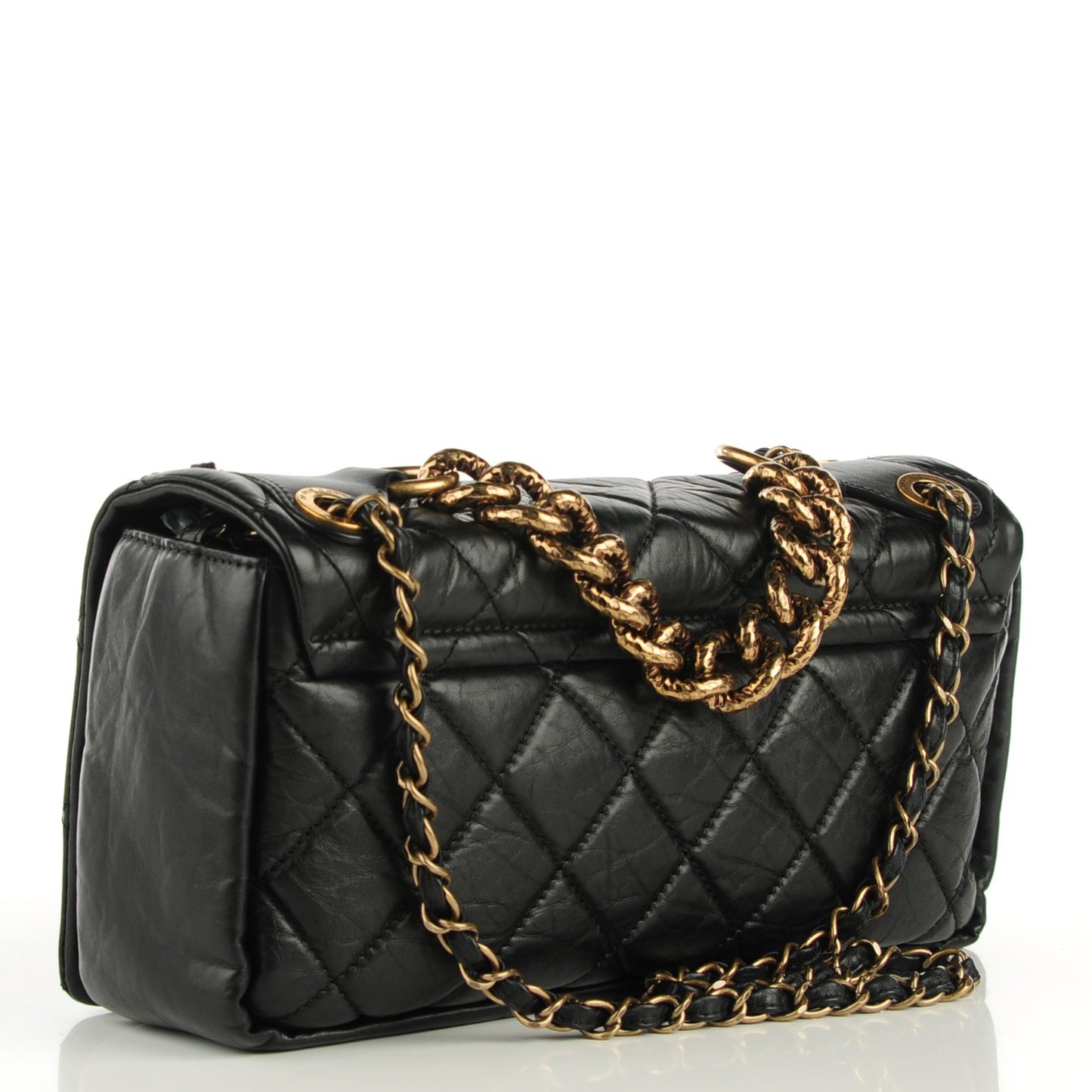 Aged Calfskin Quilted Small Pondichery Flap Black