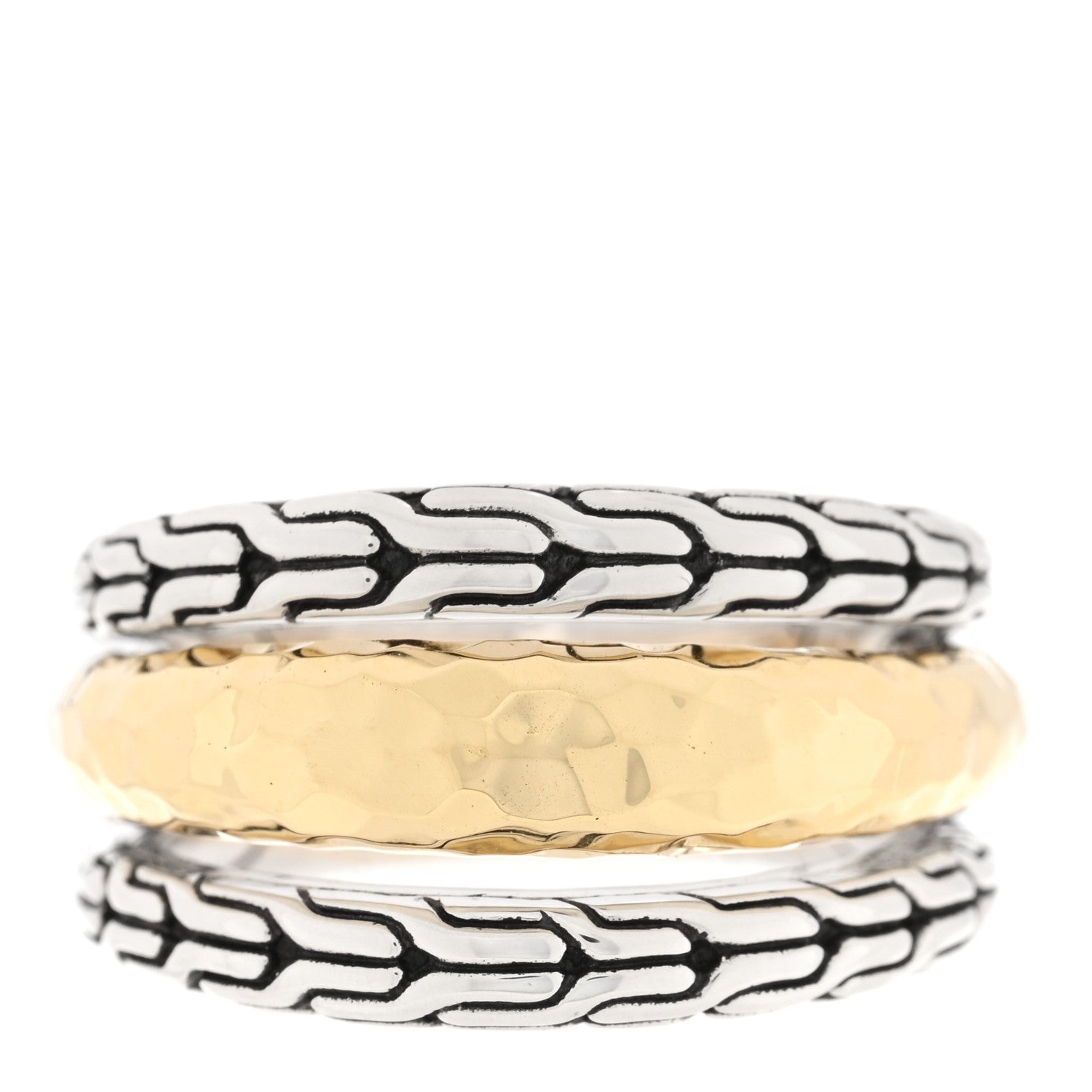 John Hardy Sterling Silver 18K Yellow Gold Classic Chain Hammered 3-Row Ring 58 8.25 1 of 5