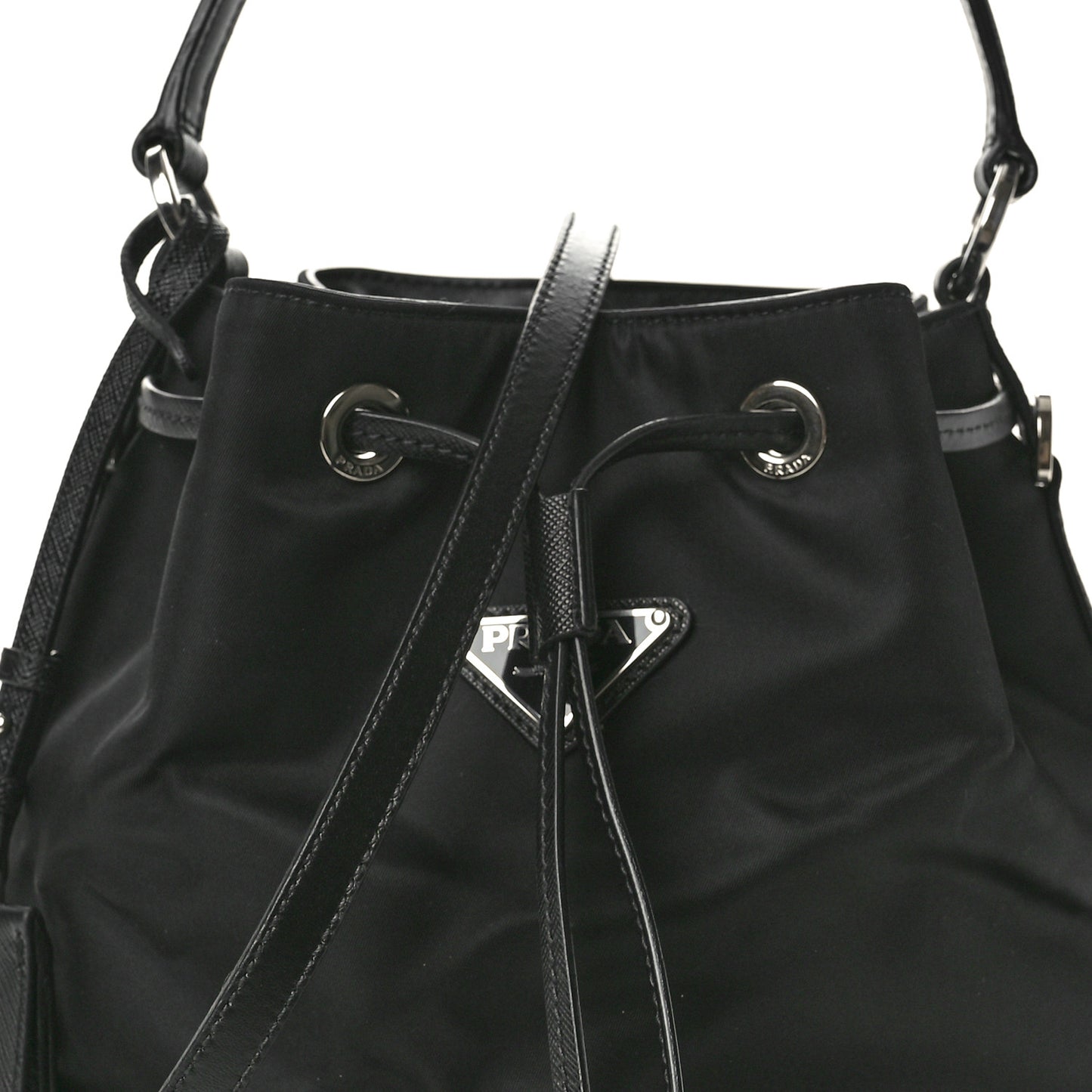 Tessuto Nylon Saffiano Secchiello Bucket Bag Black